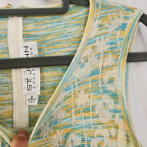 St John Collection knit dress Cream Green Yellow size 2 Santiago Knit Coastal - Picture 7 of 8
